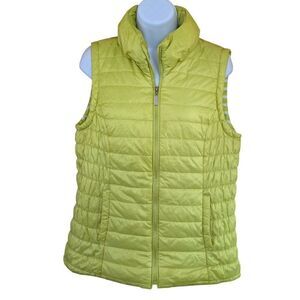 Lightweight Lime Green Puffer Vest High Collar Zip Closure boho cottagecore